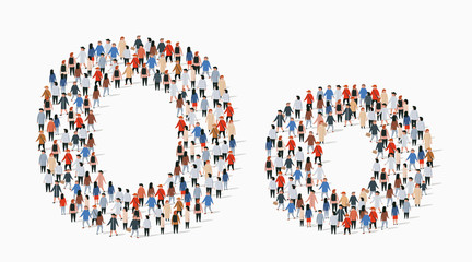 Large group of people in letter O form