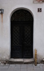 Street in the city of Lviv Ukraine. Antique doors on the face