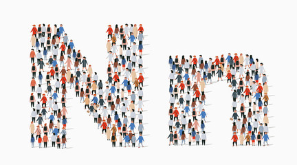 Large group of people in letter N form