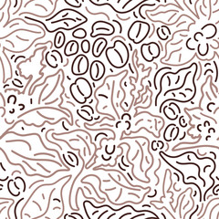 Vector seamless pattern. Art line of coffee bean