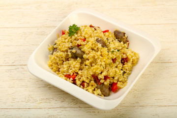 Bulgur with chicken hearts
