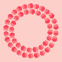 Cute cupcake frame. Pink doodle cupcakes