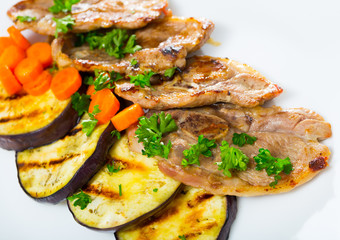 Barbecued lamb chops with aubergine