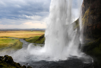 Seljalandsfoss waterfall. Located in the South Region in Iceland.