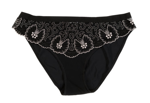 Black female panties with a pattern. Isolate on white
