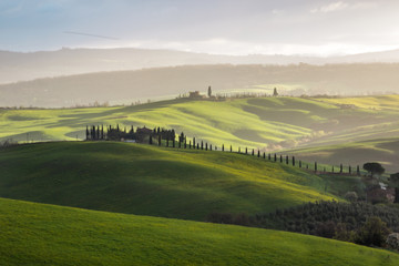 Fototapeta na wymiar hills and green fields of Val d'Orcia in Tuscany
