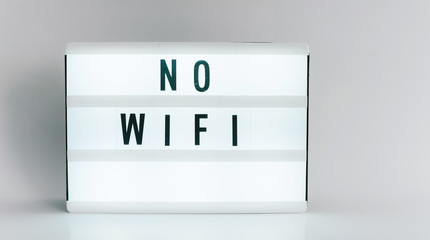 Light box with the headline NO WIFI with copyspace, over white background