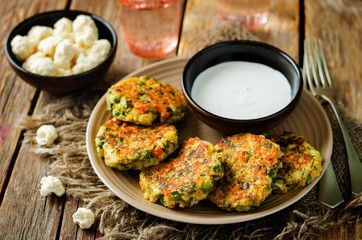 Cauliflower carrot green peas dill fritters