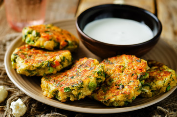 Cauliflower carrot green peas dill fritters
