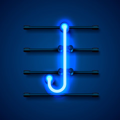 Neon font letter J, art design signboard.