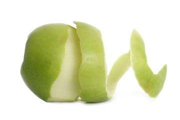 Green apple curl peel isolated on white background
