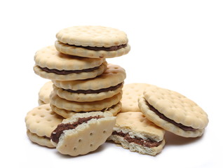 Cookies with cocoa cream isolated on white background