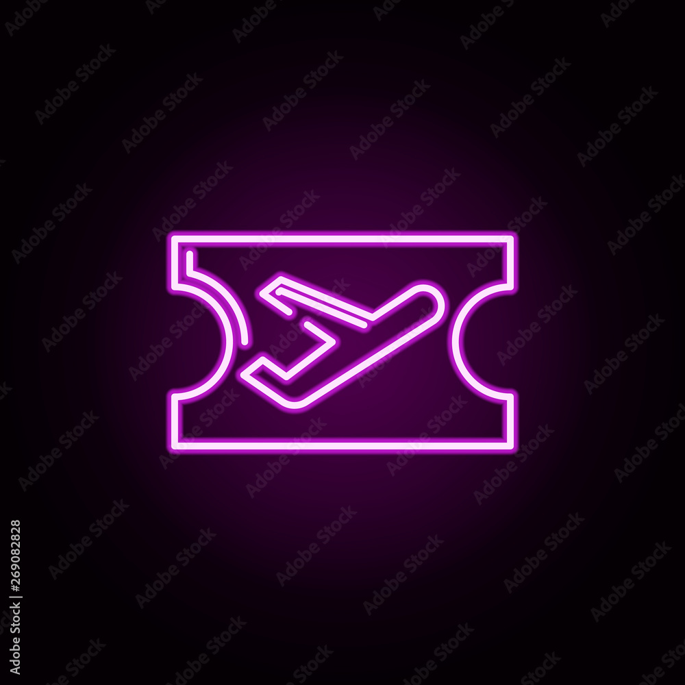 Poster ticket airplane neon icon. elements of transportation set. simple icon for websites, web design, mob