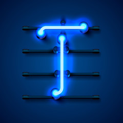 Neon font letter T, art design signboard.