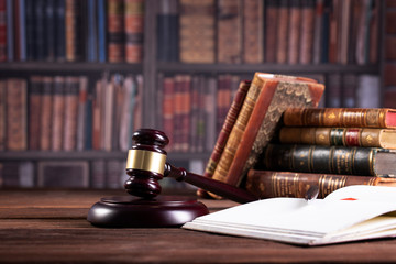 Wooden judge`s gavel. Law. Judge`s office. 