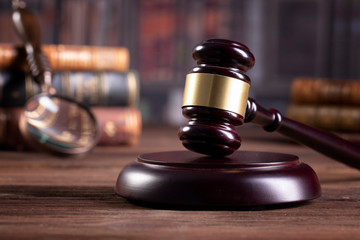 wooden judge`s gavel. Constitutional crisis in Europe