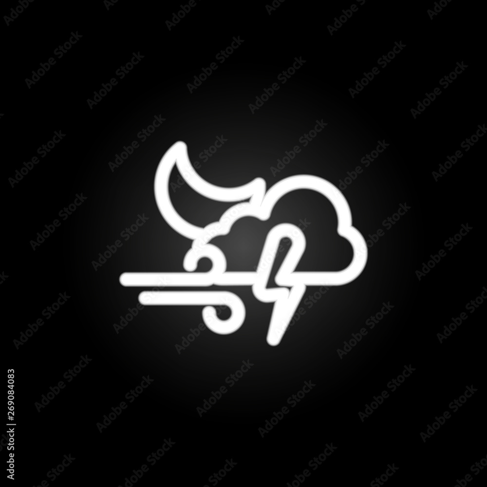 Poster cloudy wind storm moon sign neon icon. elements of weather set. simple icon for websites, web design