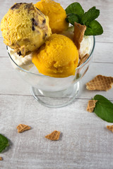 Homemade Organic Vanilla and Mango  Ice Cream with Mint - Image