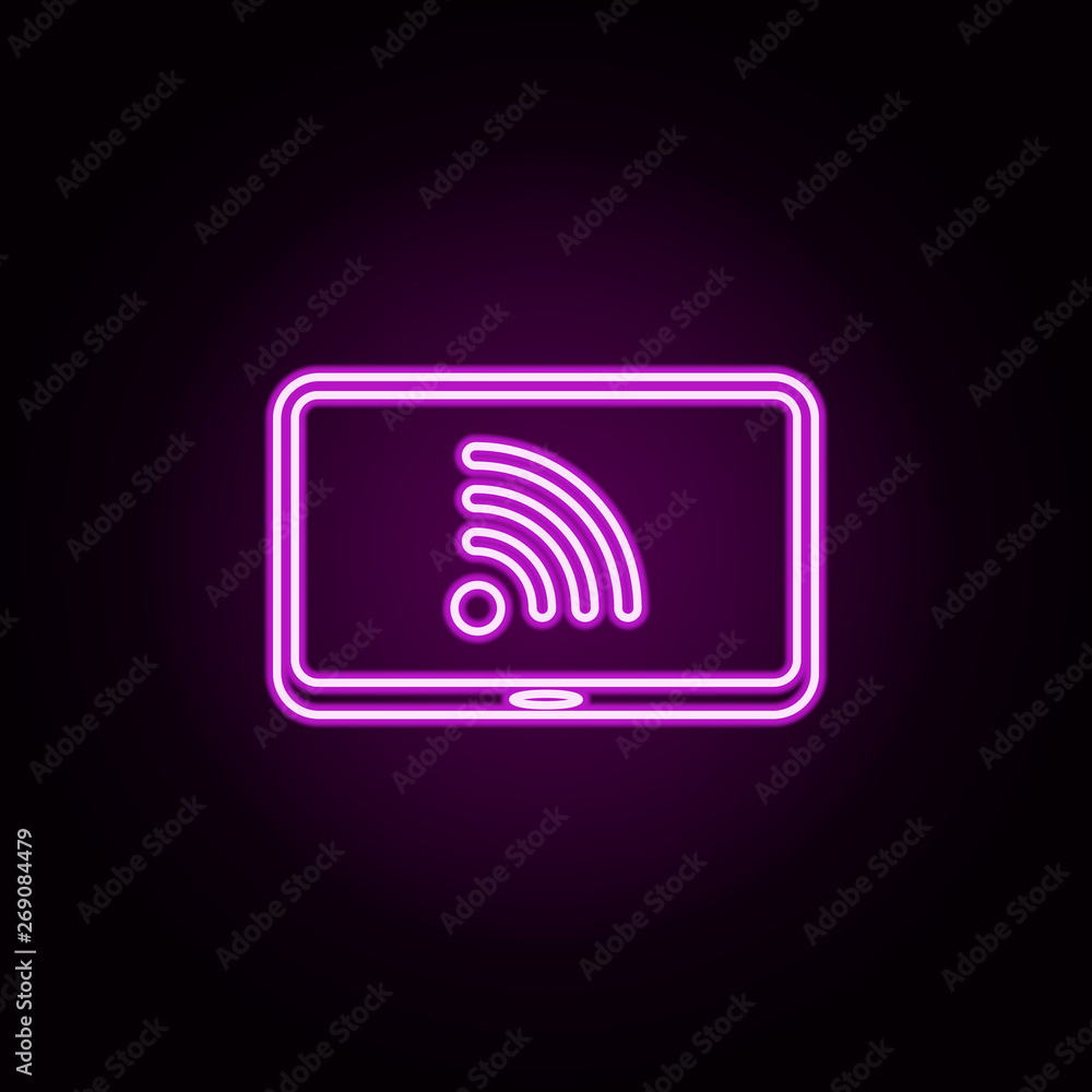 Poster wifi signal in laptop neon icon. elements of sosial media network set. simple icon for websites, web