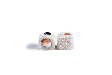 japanese sushi rolls isolated on white background.