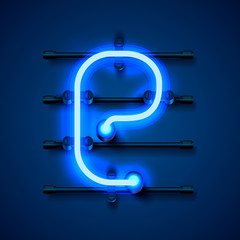 Neon font letter e, art design signboard.