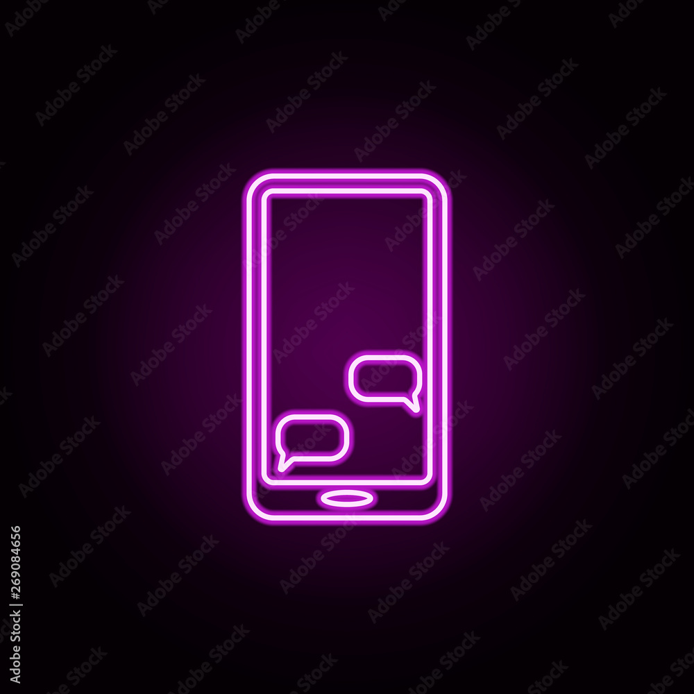 Poster chat in smart phone neon icon. elements of sosial media network set. simple icon for websites, web d