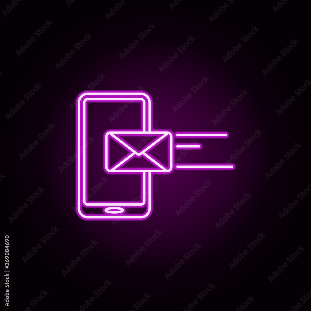 Poster inbox in smart phone neon icon. elements of sosial media network set. simple icon for websites, web 