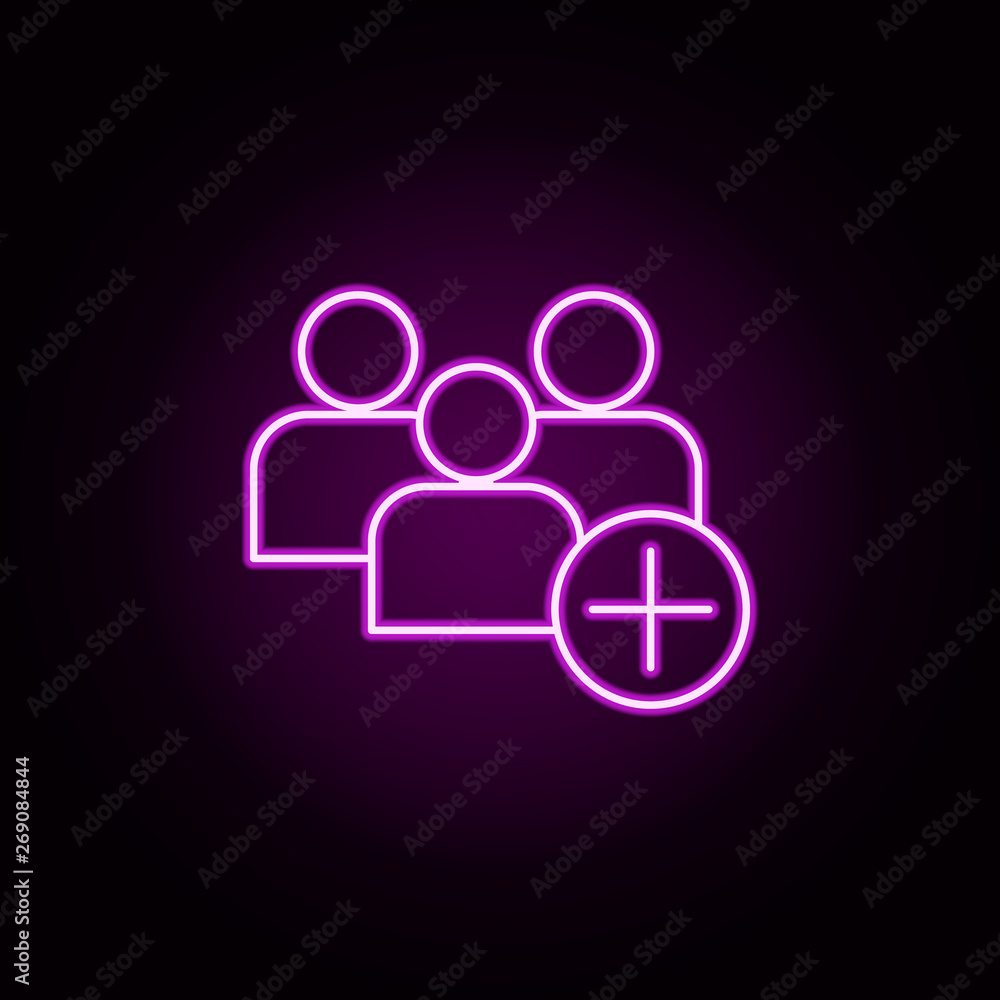 Poster add group of contacts neon icon. elements of sosial media network set. simple icon for websites, web