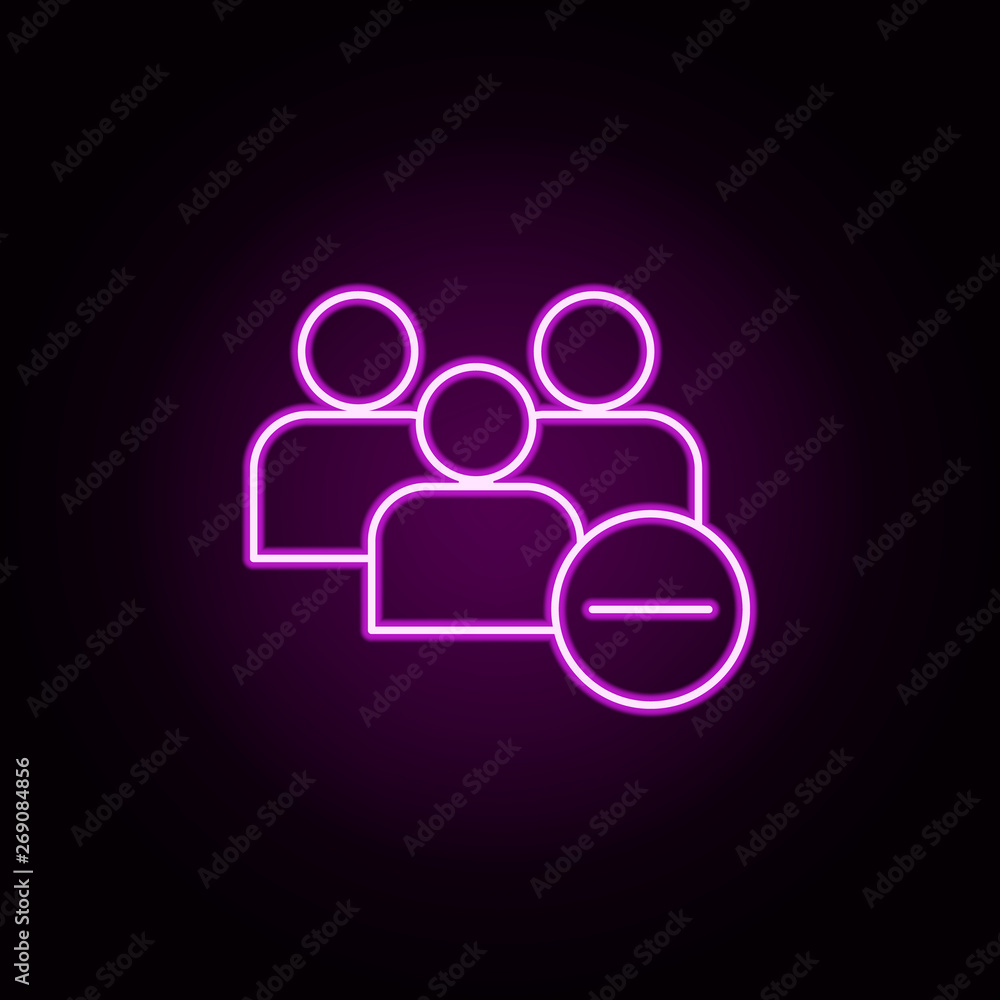 Poster remove group of contacts neon icon. elements of sosial media network set. simple icon for websites, 