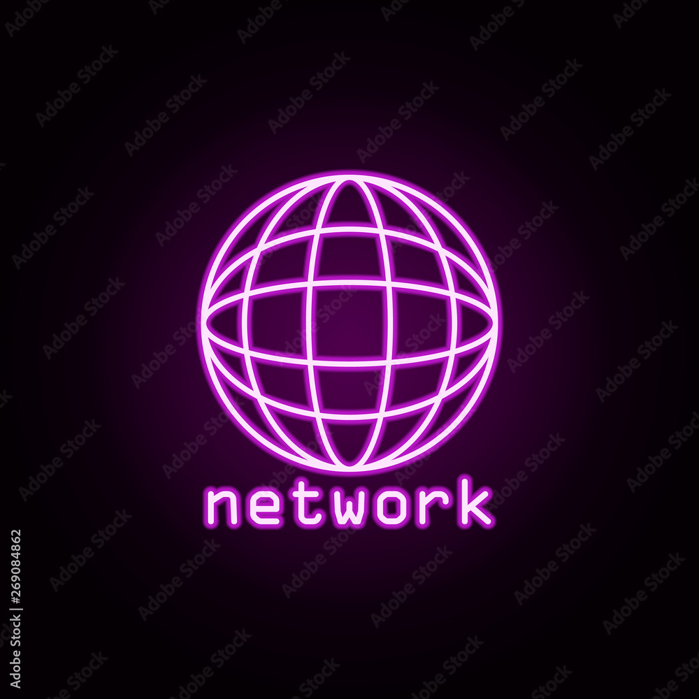 Poster global network neon icon. elements of sosial media network set. simple icon for websites, web design
