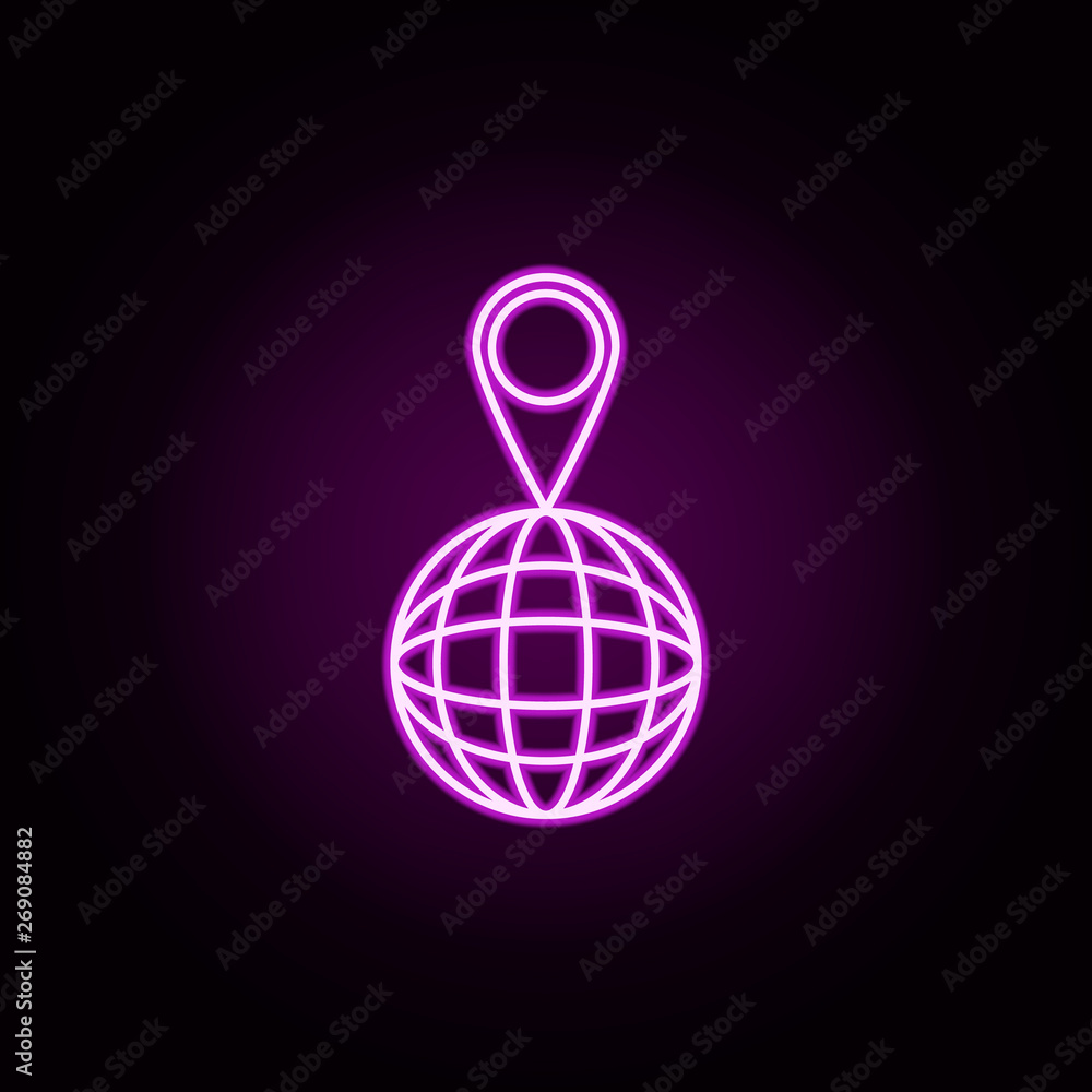 Poster pin in global neon icon. elements of sosial media network set. simple icon for websites, web design,