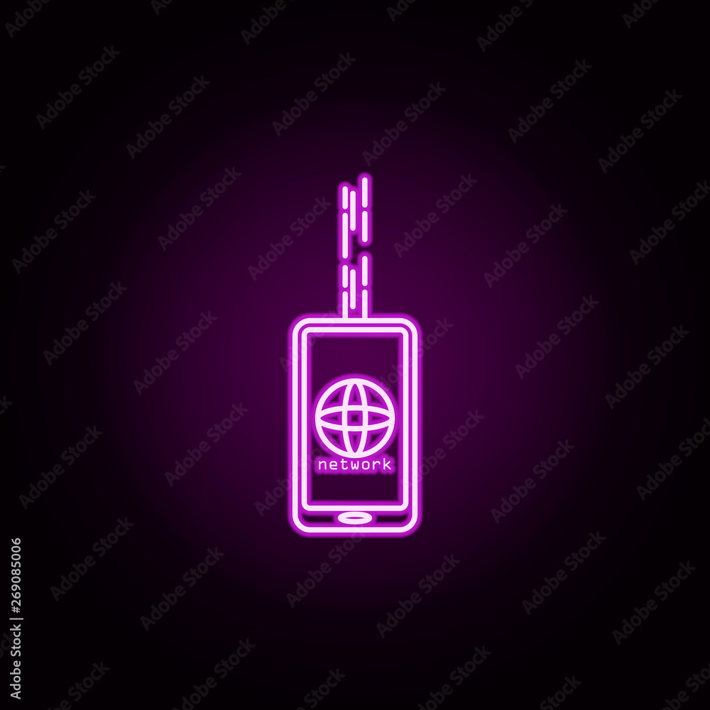 Poster smart phone network neon icon. elements of sosial media network set. simple icon for websites, web d