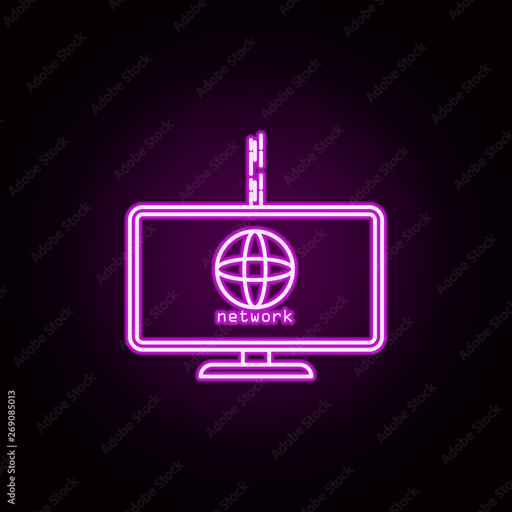 Poster pc in network neon icon. elements of sosial media network set. simple icon for websites, web design,
