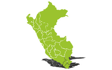 Mapa verde de Perú sobre fondo blanco.