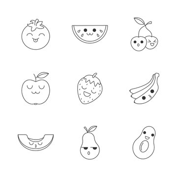 Fruits and fruits cute kawaii linear characters