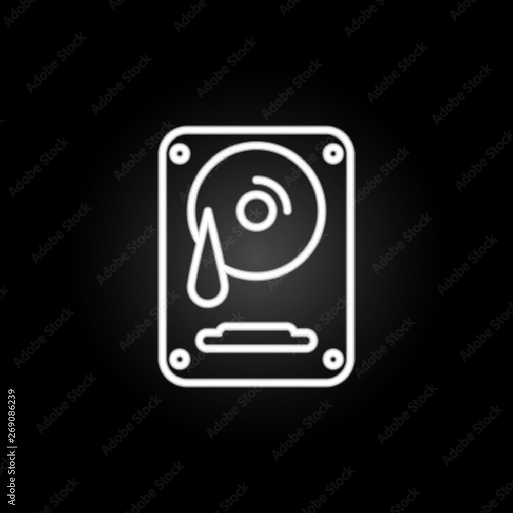 Poster hard disc neon icon. elements of computer hardware set. simple icon for websites, web design, mobile