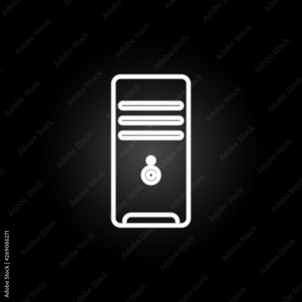 Poster computer keys neon icon. elements of computer hardware set. simple icon for websites, web design, mo