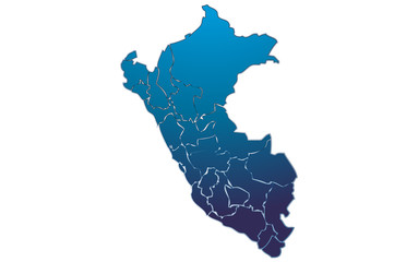 Mapa azul de Perú sobre fondo blanco. © Gabrieuskal