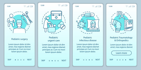 Pediatrics services onboarding mobile app page screen vector template