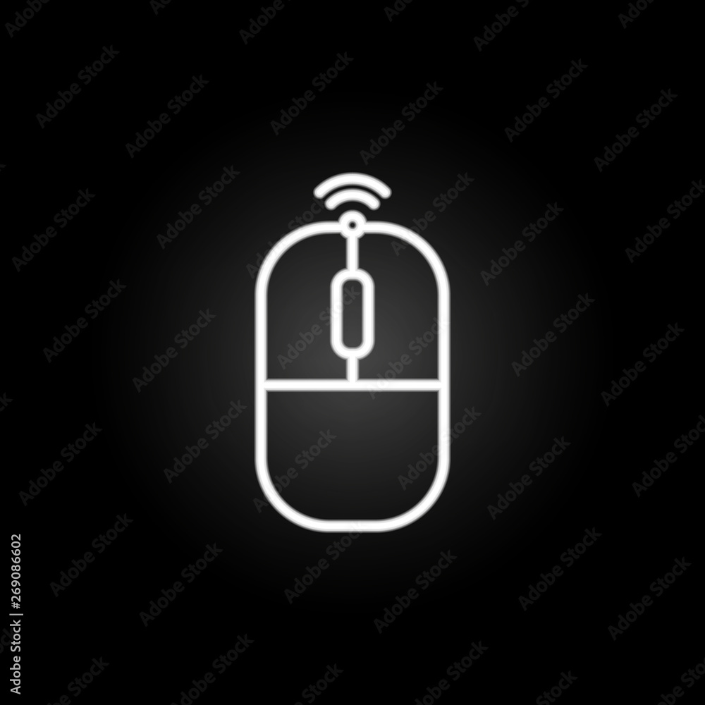 Poster wireless mouse neon icon. elements of computer hardware set. simple icon for websites, web design, m
