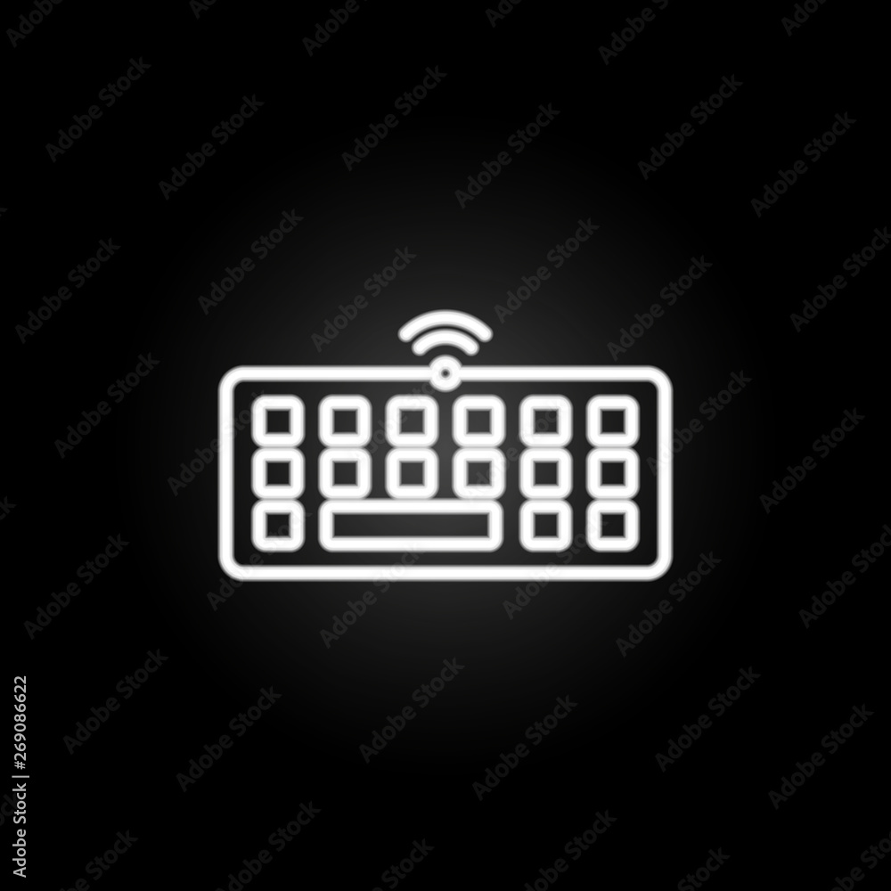 Poster wireless keyboard neon icon. elements of computer hardware set. simple icon for websites, web design