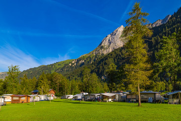 Camping in the  Alpine mountains . Switzerland.