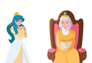 beautiful princess with queen on throne of tales character