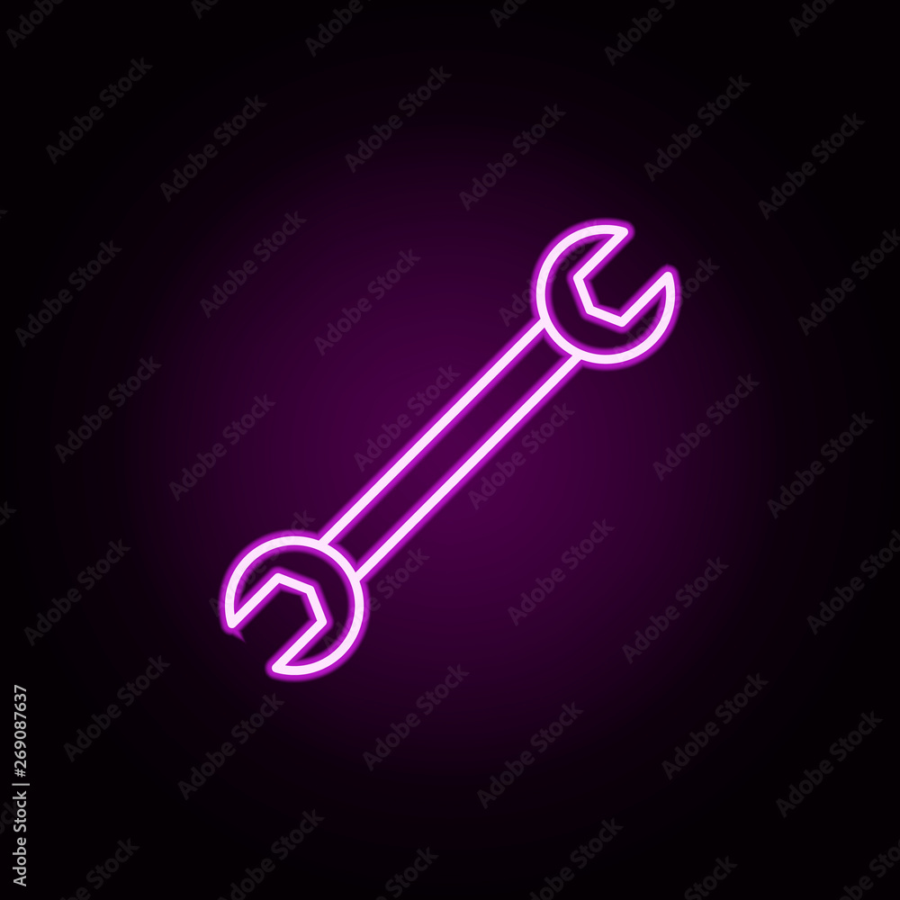 Poster adjustable wrench neon icon. elements of construction tools set. simple icon for websites, web desig