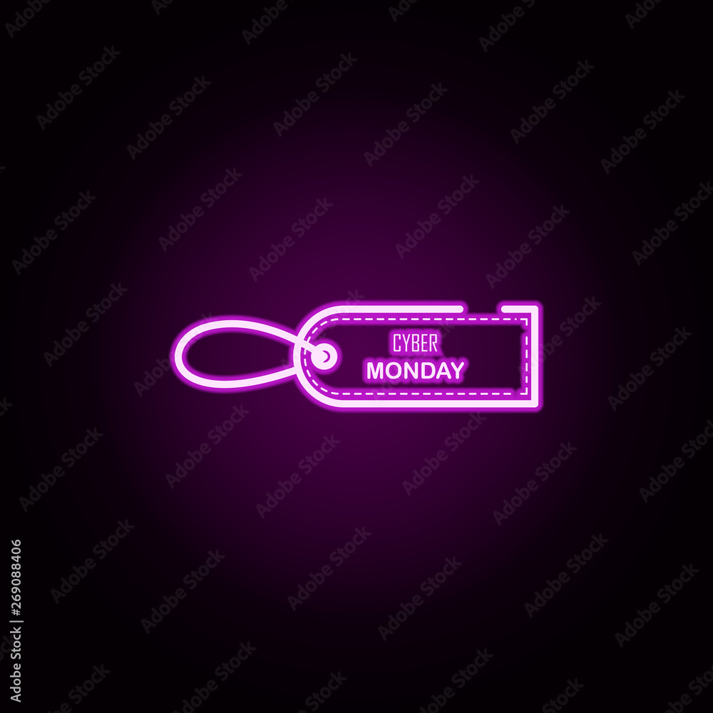 Poster discount in tag neon icon. elements of cyber monday set. simple icon for websites, web design, mobil