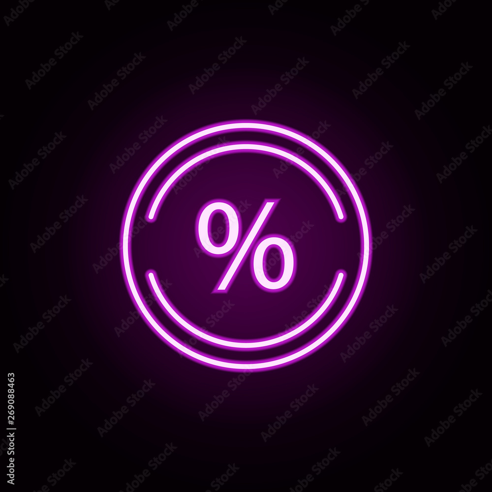 Poster discount in round neon icon. elements of cyber monday set. simple icon for websites, web design, mob