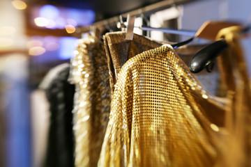 Fototapeta na wymiar Dresses Hanger in a clothing store