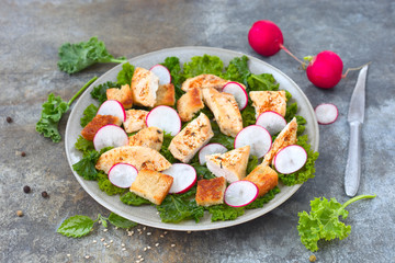 Hähnchen-Brotsalat mit Radieschen	