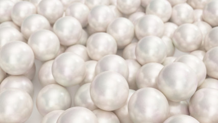 Pile of pearls. Background of the plurality of beautiful pearls. Gems, women's jewelry, nacre beads. Background For your banner, poster, logo. Beautiful shiny sea pearl. 3d illustration