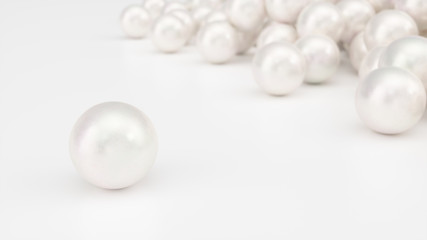 Pile of pearls. Background of the plurality of beautiful pearls. Gems, women's jewelry, nacre beads. Background For your banner, poster, logo. Beautiful shiny sea pearl. 3d illustration